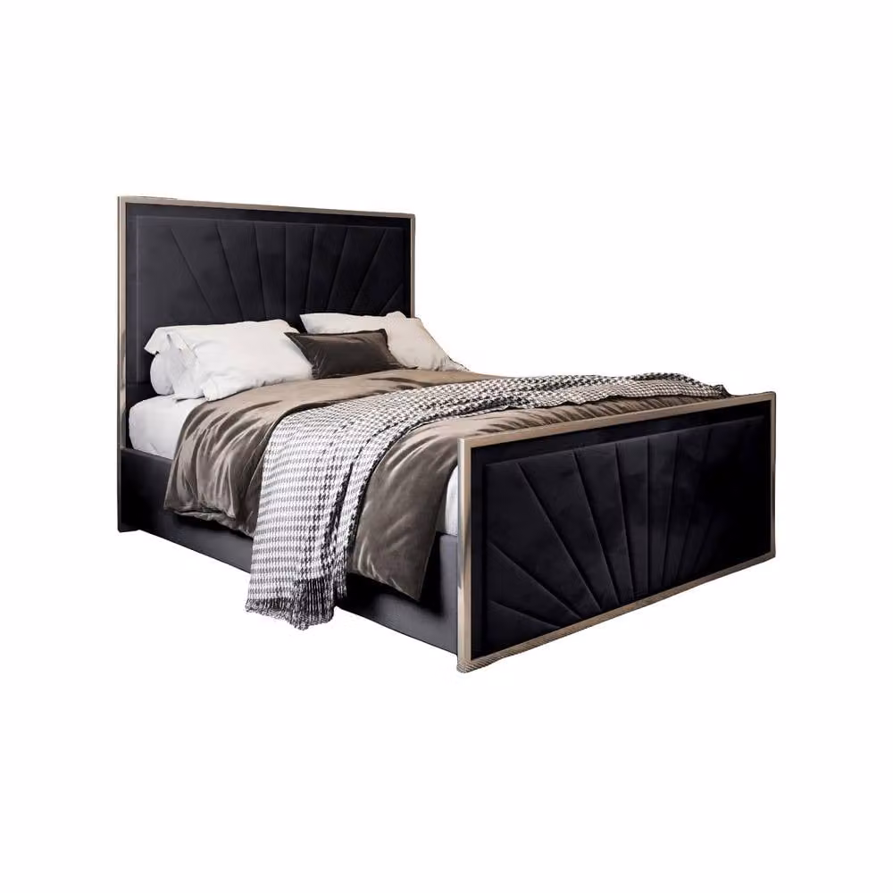 Casani Somerton Modern Upholstered Velvet Bed Frame in Black, W/D/H: 140 x 200 x 137 cm – 3