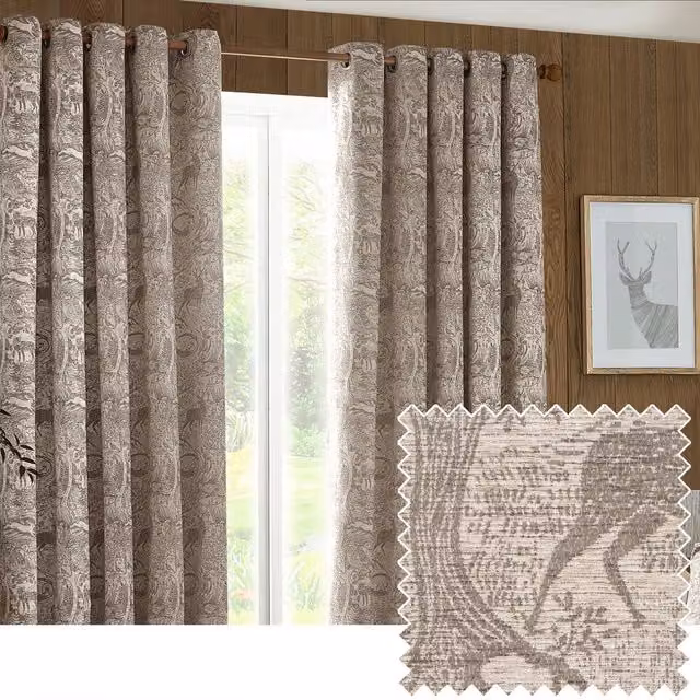 Make It A Home Winter Woods Chenille Eyelet Curtains, Set of 2, Taupe, W: 183 cm, H: 229 cm