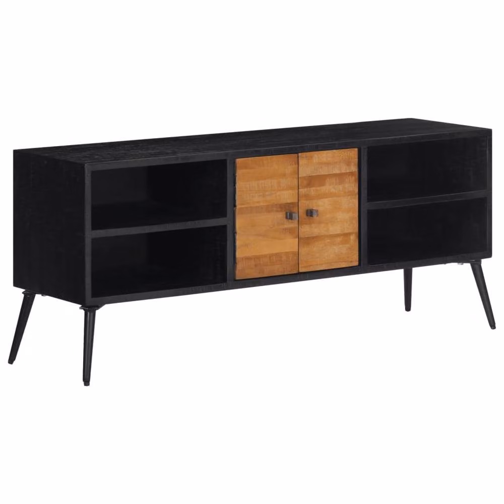 Berkfield Home Mid Century TV Cabinet in Black Solid Reclaimed Teak, W/D/H: 112 x 31 x 45 cm – 2