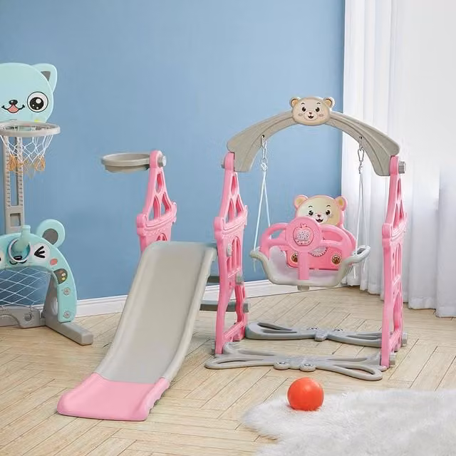 Livingandhome 3 in 1 Kids Slide and Swing Set in Pink