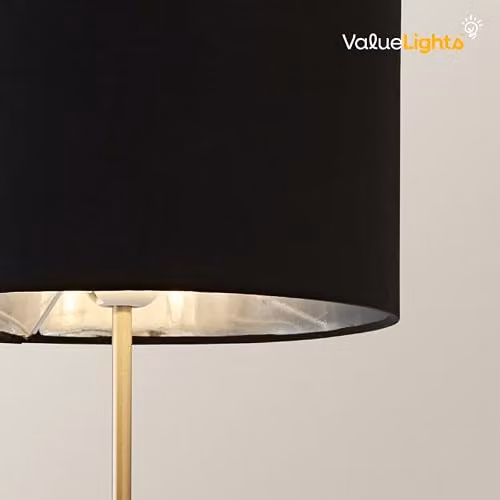 ValueLights Charlie Chrome Stem Table Lamp with Black Fabric Drum and Chrome Inner Shade – 3