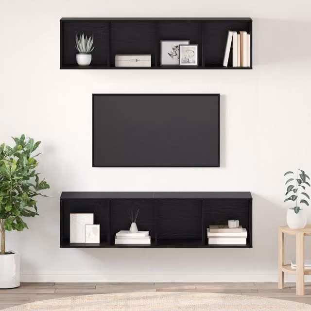 Berkfield Home Wall-mounted Storage Cubes in Black Oak, 2 Piece Set, W/D/H: 37 x 37 x 142.5 cm – 1
