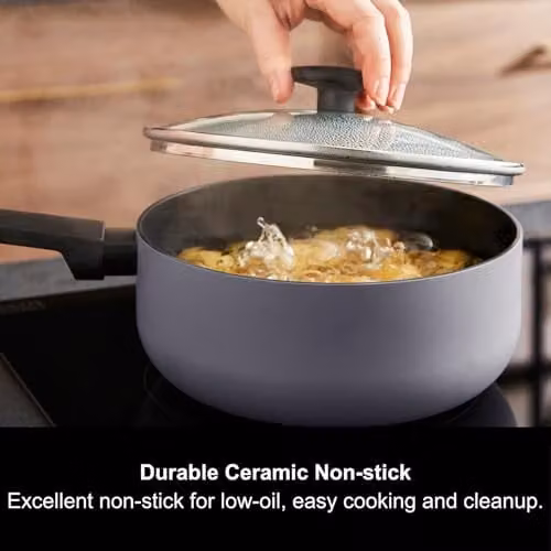 Morphy Richards 3-Piece Ceramic and Aluminium Saucepan Set, Grey – 1