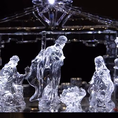 Shatchi Musical LED Nativity Scene Acrylic Tabletop Christmas Decoration, Transparent, Height: 30 cm – 3