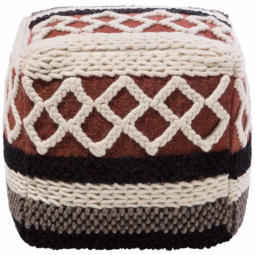 Wyld and Coco Multicolour Braided Macrame Pouffe in Cotton and Wool with Geometric Boho Design – 4