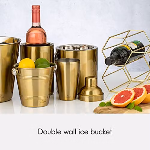 Viners Double Wall Stainless Steel Ice Bucket with Lid in Gold, 1.5 l – 3