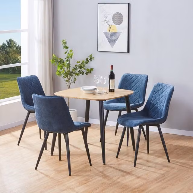Aspen Light Oak Square Dining Table and 4 Blue Diamond Stitch Fabric Chair Set