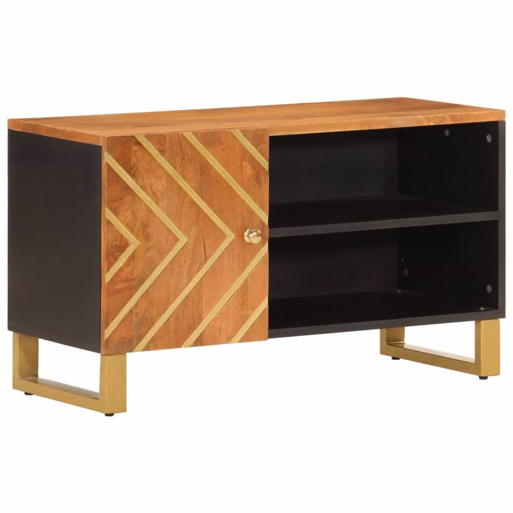 Berkfield Home Mango Wood TV Cabinet in Brown and Black, W: 80 cm, D: 31.5 cm, H: 46 cm – 3
