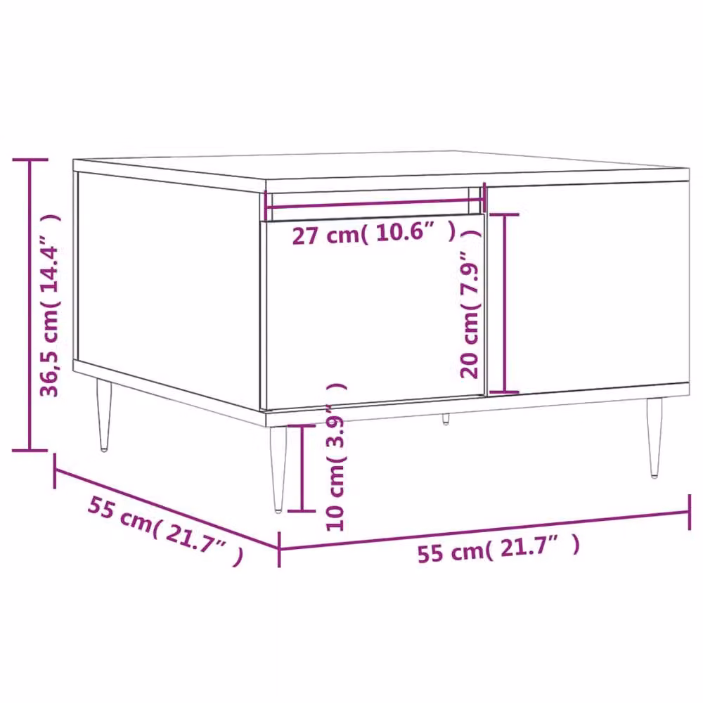 Berkfield Home Modern Square Coffee Table in Smoked Oak Brown, W/D/H: 55 x 55 x 36.5 cm – 4