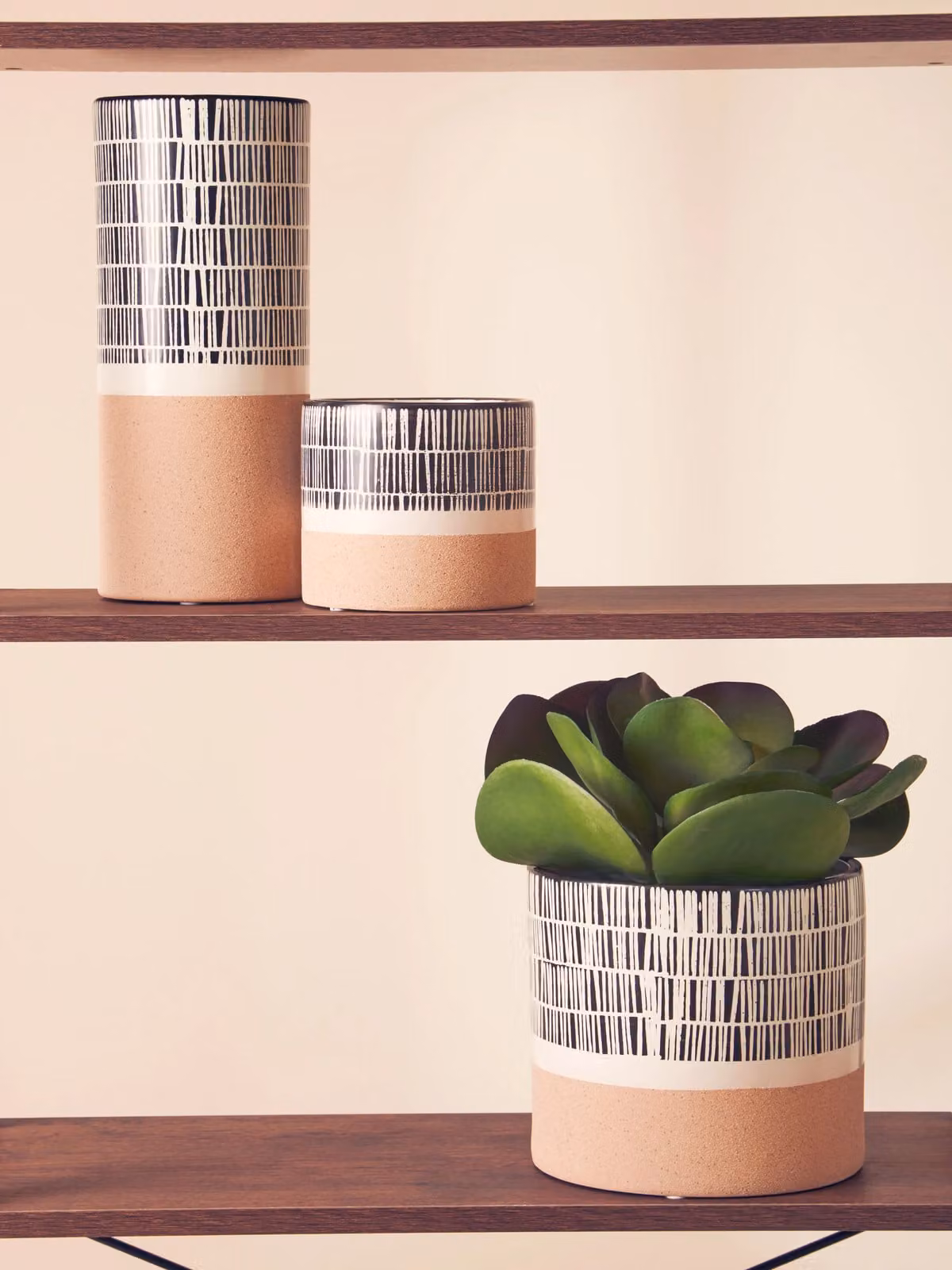 Orsina Small Striped Ceramic Tabletop Planter in Black, White and Multicolour – 1
