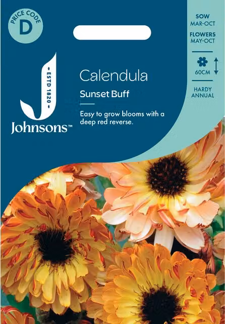 Johnsons Seeds Calendula Sunset Buff Flower Seeds in Red and Orange