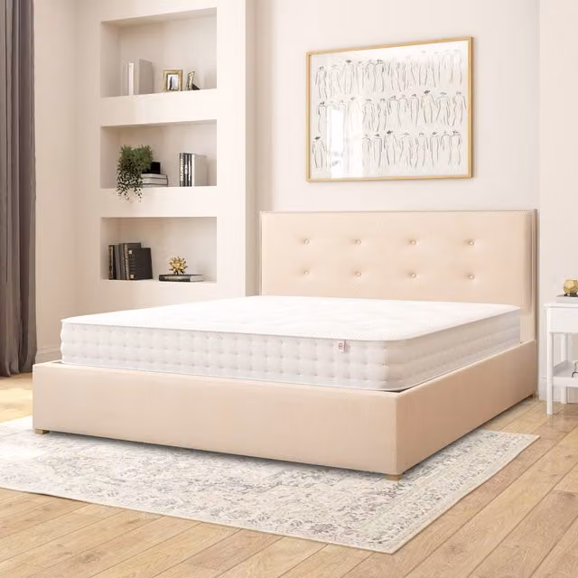 Aspire Presley Fabric Ottoman Storage Bed in Beige Kimiyo Linen, Superking, W/D/H: 200 x 200 cm