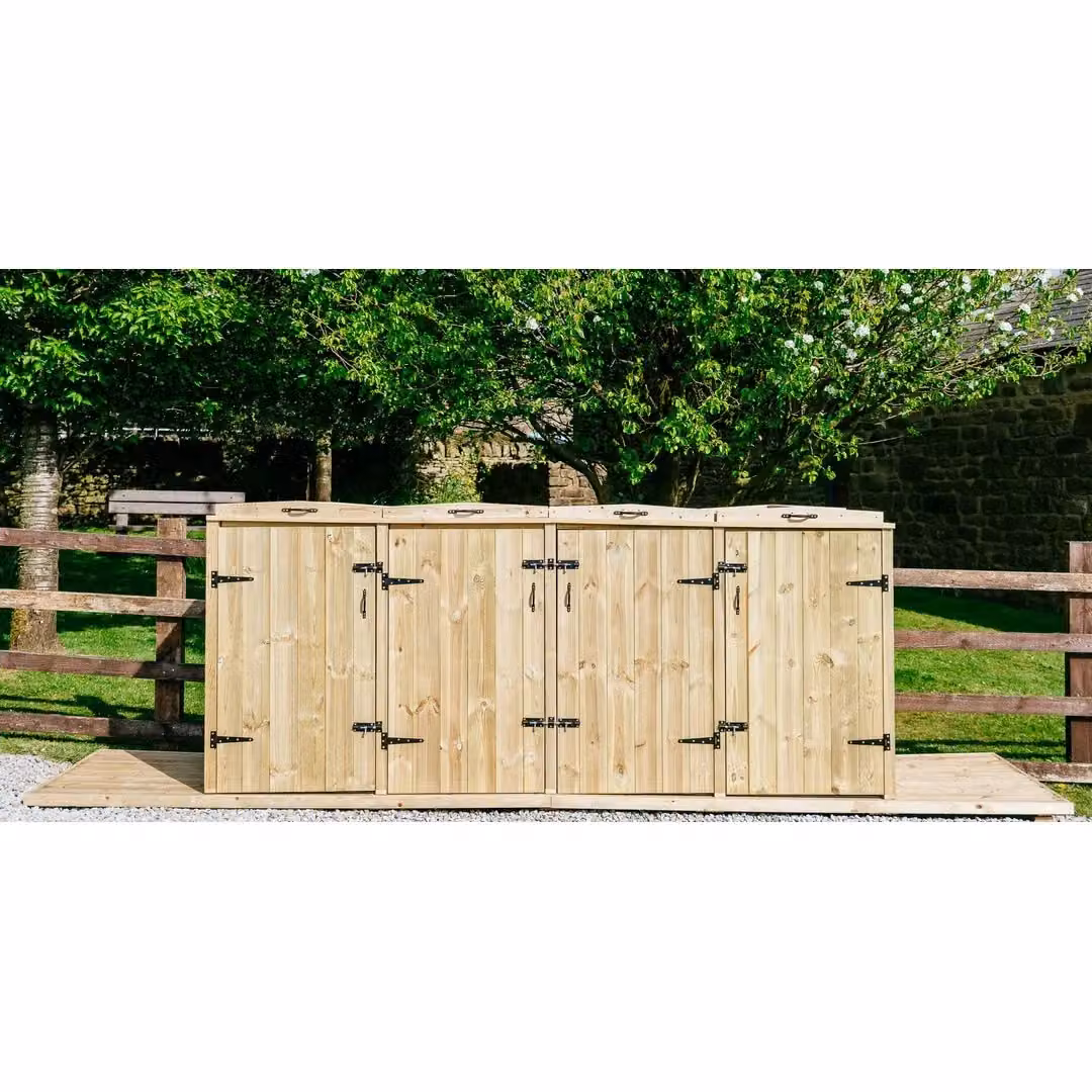 Buttercup Farm Chatburn Brown Wooden Bin Store with Shelving, Fits 1x 180L/240L Wheelie Bins and 6x Boxes, W/D/H: 120 x 80.4 x 123 cm – 2