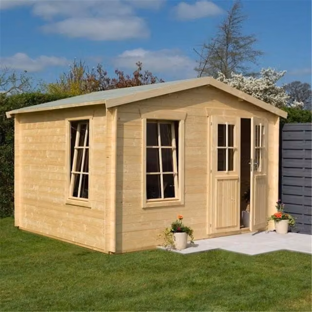 Cheshire Retreat Apex Log Cabin in Natural Wood with 19mm Wall Thickness