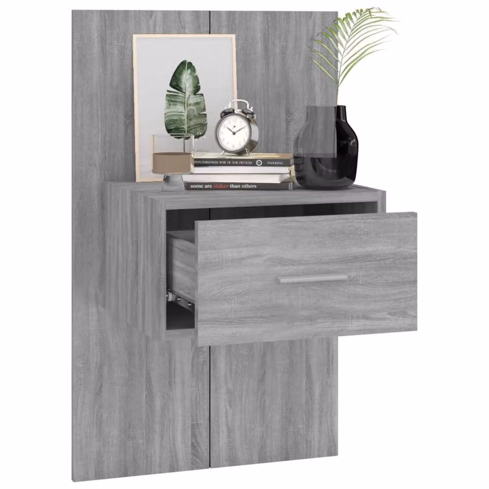 Berkfield Home Set of 2 Wall-mounted Bedside Cabinets in Grey Sonoma – 4