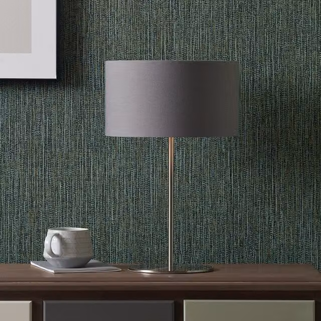 Pacific Lifestyle Modern Silver and Grey Table Lamp with Fabric Cylinder Shade