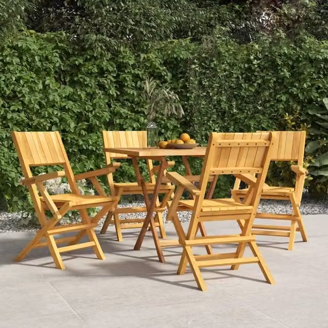 Berkfield Home Set of 4 Folding Garden Chairs in Brown Solid Teak Wood, W/D/H: 55 x 61 x 90 cm – 1