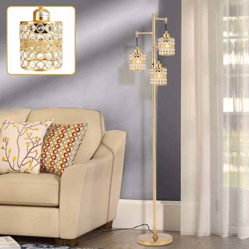FORGEVIO Modern 3-Head Adjustable Floor Lamp in Gold/Brass, Height: 160 cm – 3