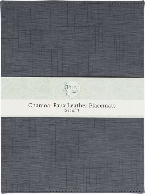 Pure Collection Set of 4 Striped Faux Leather Placemats in Anthracite Grey and Black