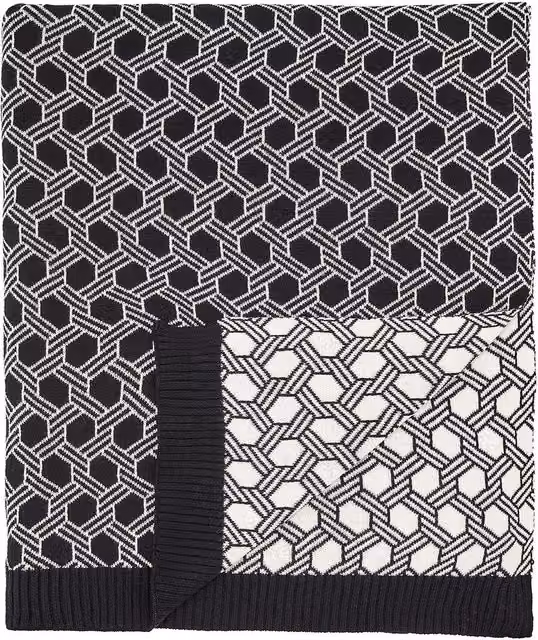 Ted Baker Geo Geometric Knitted Cotton Throw in Black, W: 150 cm, L: 200 cm