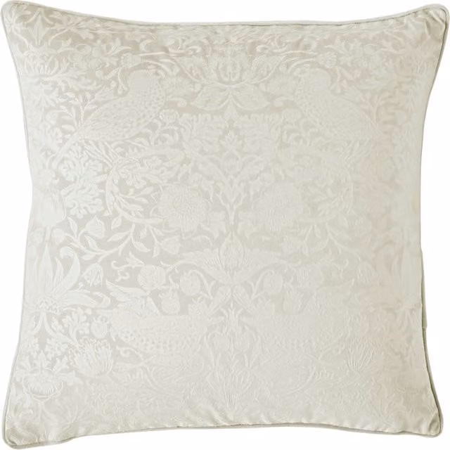 William Morris At Home Strawberry Thief Velvet Embossed Microfibre Filled Square Cushion, Beige, W/D/H: 50 x 50 x 50 cm