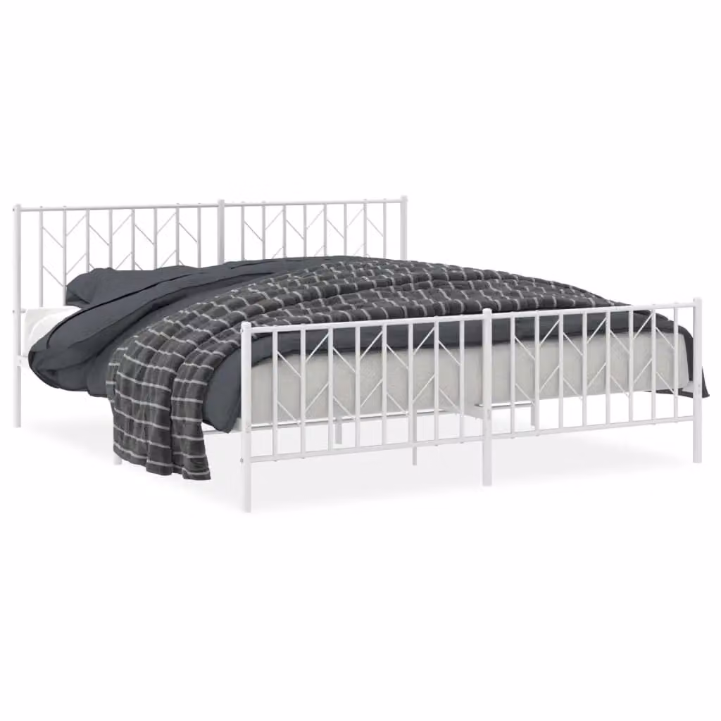 Berkfield Home Metal Bed Frame with Footboard, White, W/D/H: 183 x 213 cm – 2