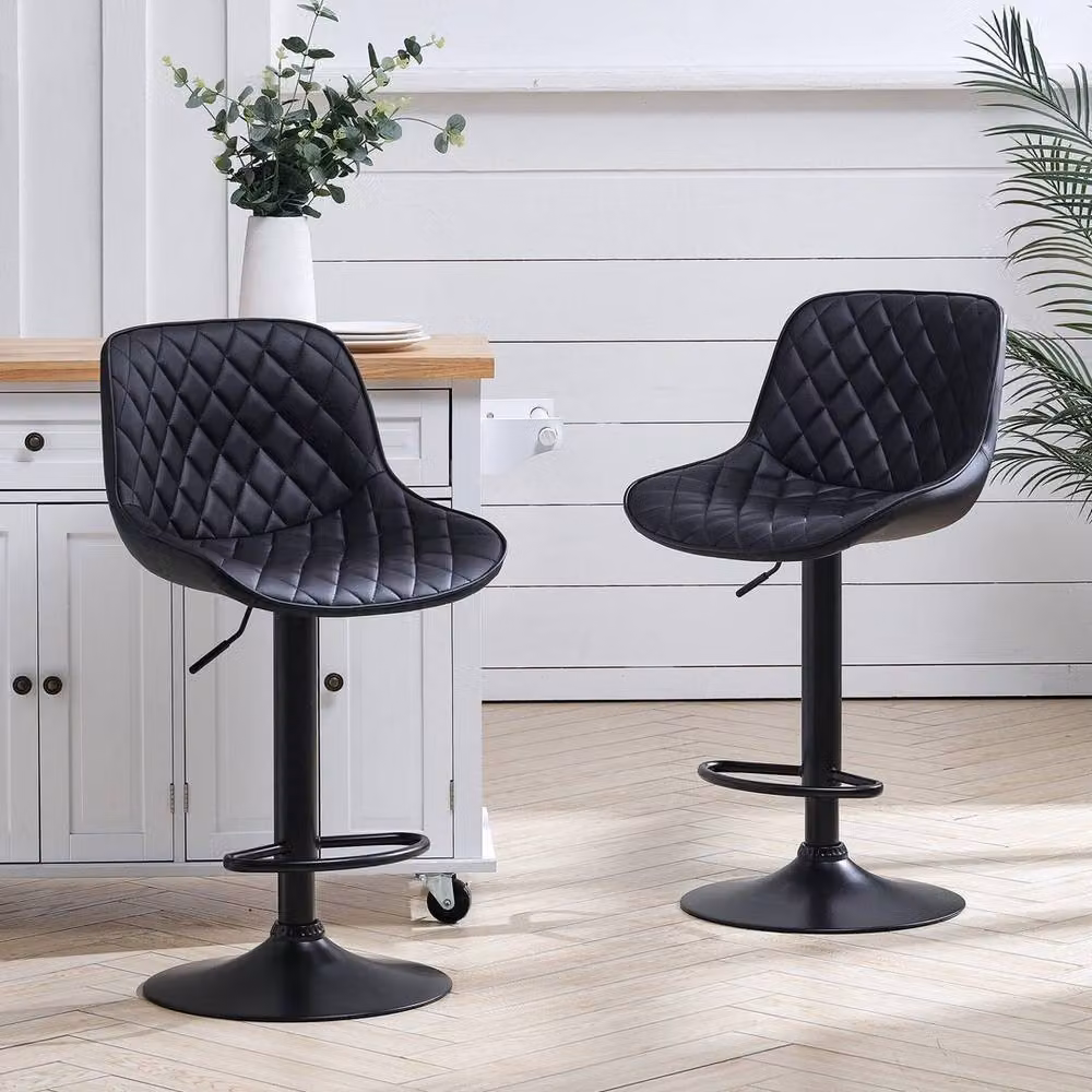 KORVIXA Set of 2 Height Adjustable Bar Stools in Black Synthetic Leather with Metal Frame, W: 60 cm, H: 75 cm – 4