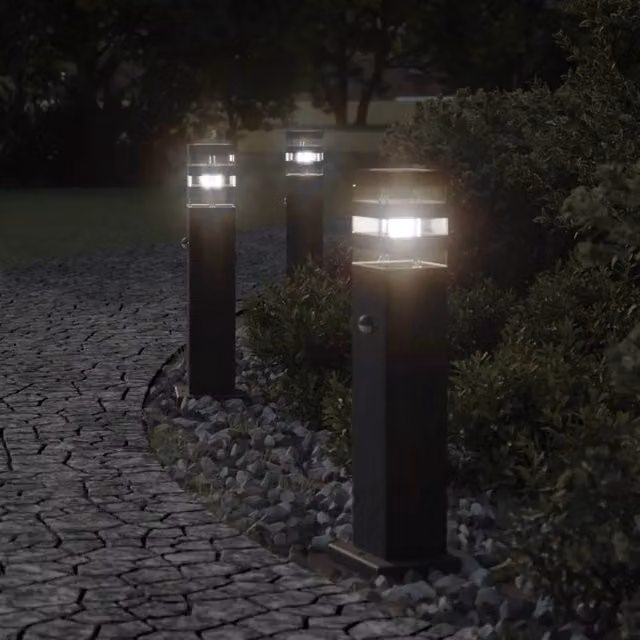 Berkfield Home Set of 3 Black Aluminium Solar Outdoor Floor Lamps with Motion Sensors, Height: 50 cm – 1