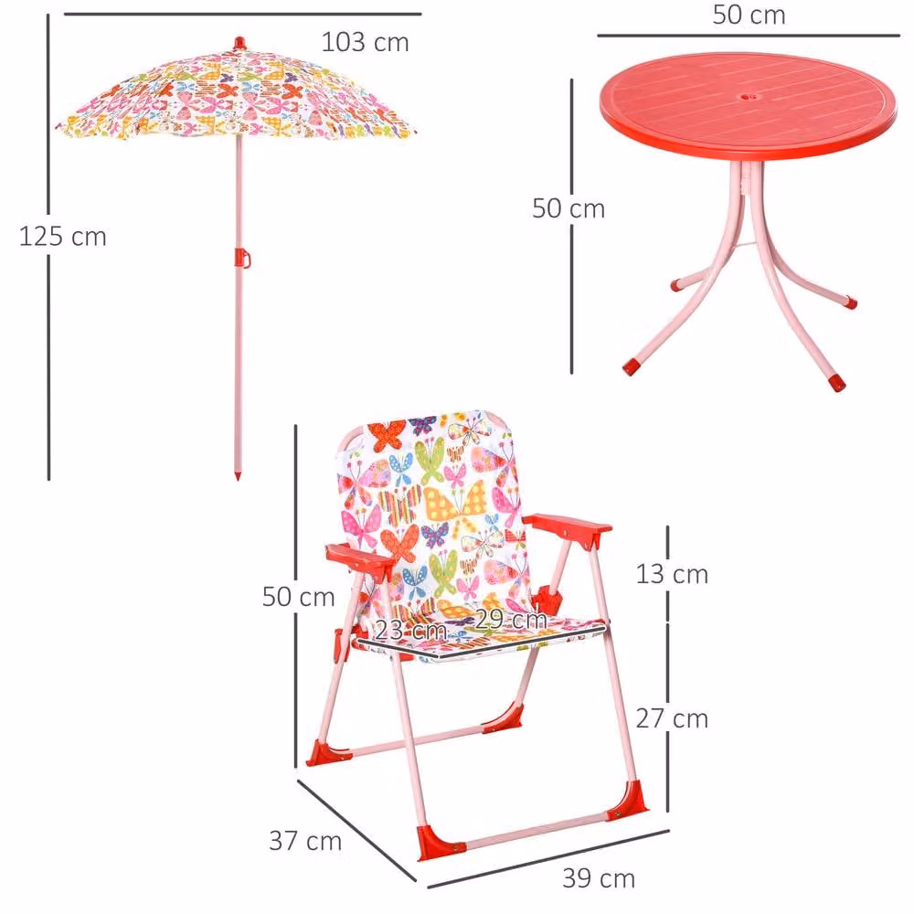 STILVORA Kids Outdoor Table and Chair Set with Parasol in Floral Multicolour – 4