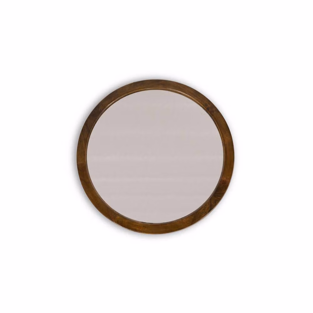 Elm Home And Garden Round Solid Mango Wood Wall Mirror in Brown – 2