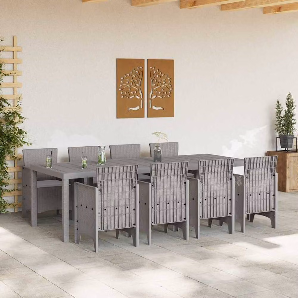 Berkfield Home 9 Piece Garden Dining Set with Grey Cushions and White Poly Rattan – 2