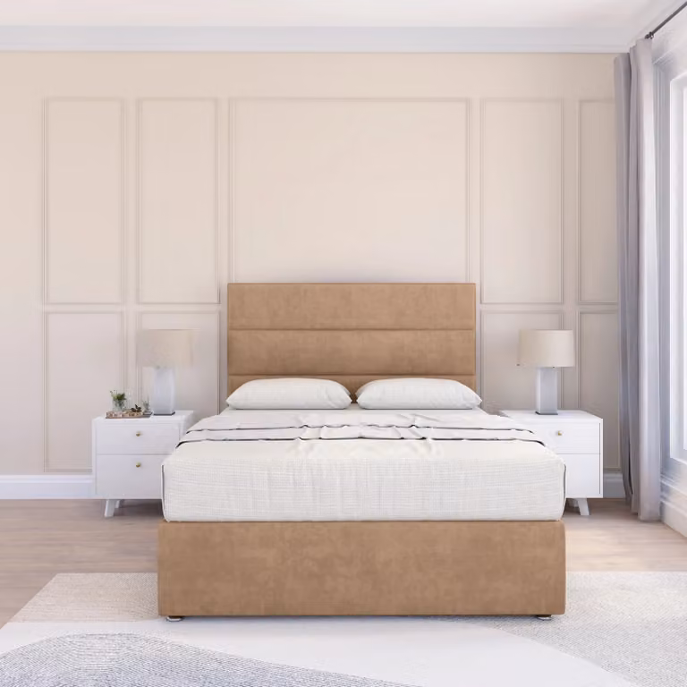 Sloomy Texas Small Double Divan Bed Base and 26 inch Struts Headboard in Light Beige, W/D/H: 120 x 200 cm