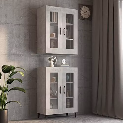vidaXL Modern Hanging Wall Cabinet with Glass Doors in Grey, W/D/H: 69.5 x 34 x 90 cm – 2