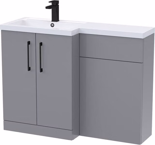 Balterley Modern Satin Grey Left-Hand Vanity and WC Unit Combination with Soft-Close Doors, W: 110 cm, H: 84 cm – 1