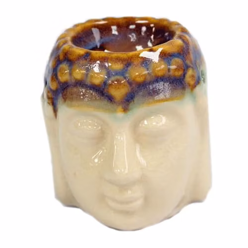 KDMD Ceramic Buddha Oil Burner and Tealight Lamp in White, Green and Beige