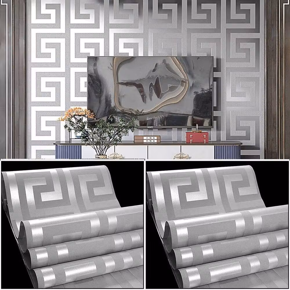 FLAVORA Geometric Abstract Art Deco Wallpaper Roll in Grey, 0.6 m2 – 3