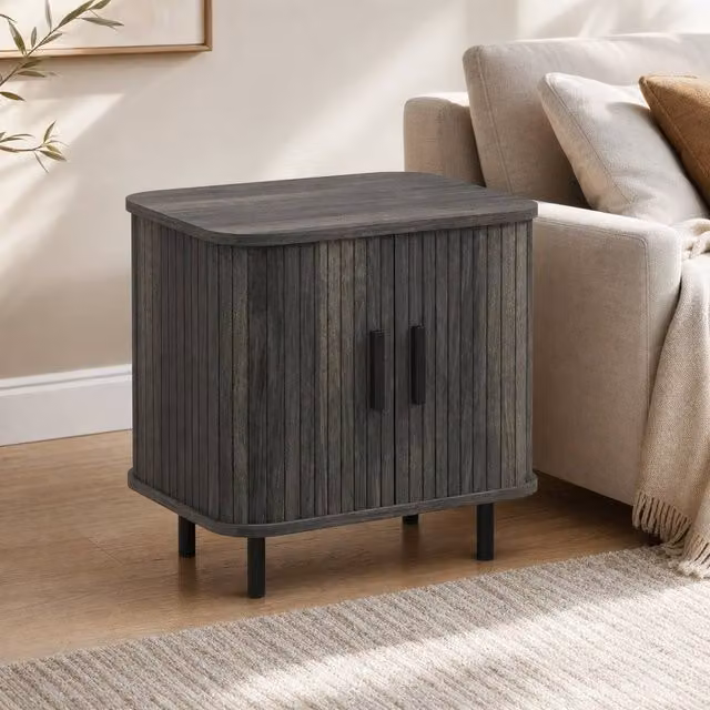 STILVORA Grey Bedside Table with Sliding Doors – 1