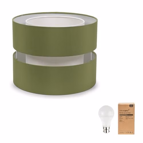 ValueLights Modern 2 Tier Cylinder Drum Pendant Lampshade in Green, Shade Width: 35 cm