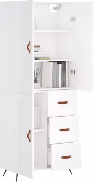 Berkfield Home White Highboard with Hinged Doors and Internal Shelves, W/D/H: 69.5 x 34 x 180 cm – 1