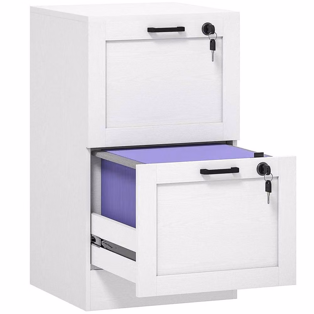 FLAVORA White Lockable 2-Drawer Modern Office Filing Cabinet – 2
