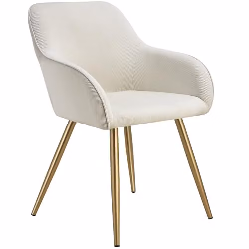 tectake Modern Dining Chair with Armrests in Cream and Gold – 1