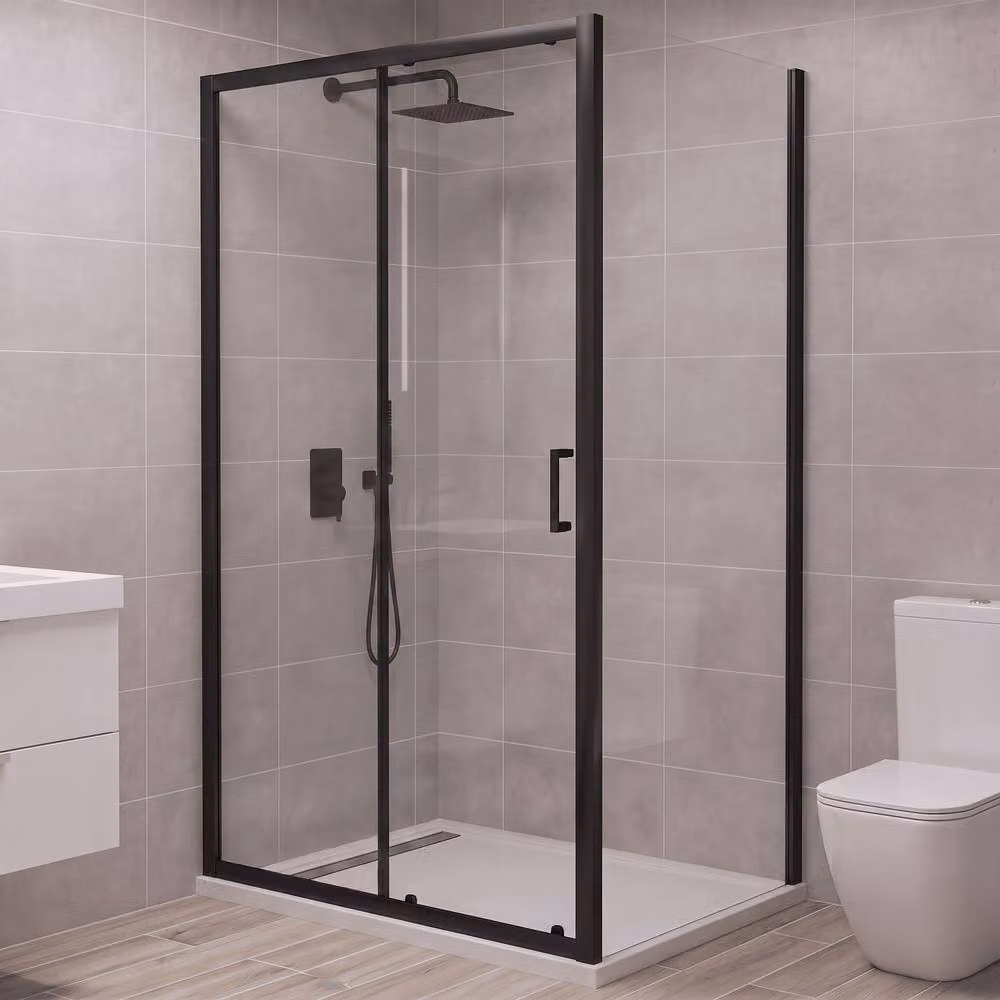 Balterley 6mm Toughened Safety Glass Reversible Sliding Shower Door, Black, Width: 120 cm – 2