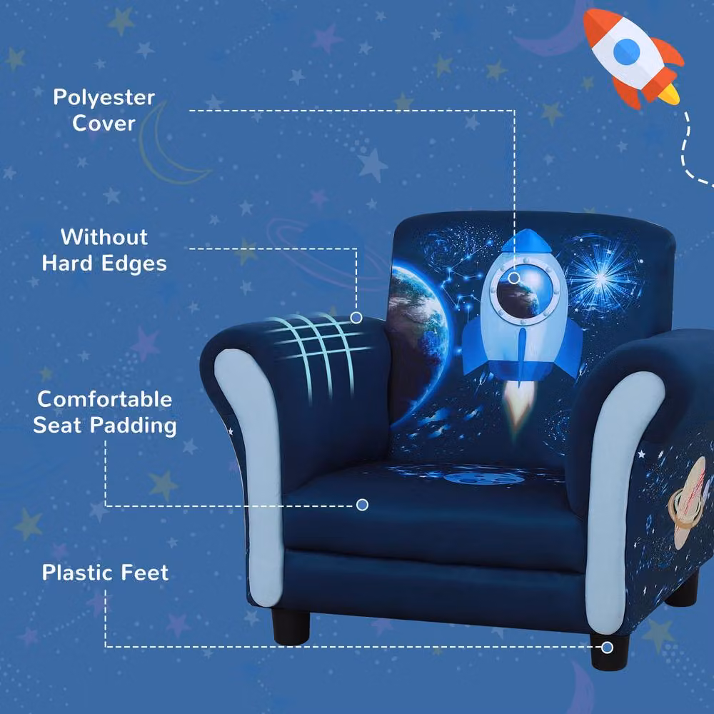 STILVORA Children's Armchair in Blue Polyester Fabric with Solid Wood Frame – 6