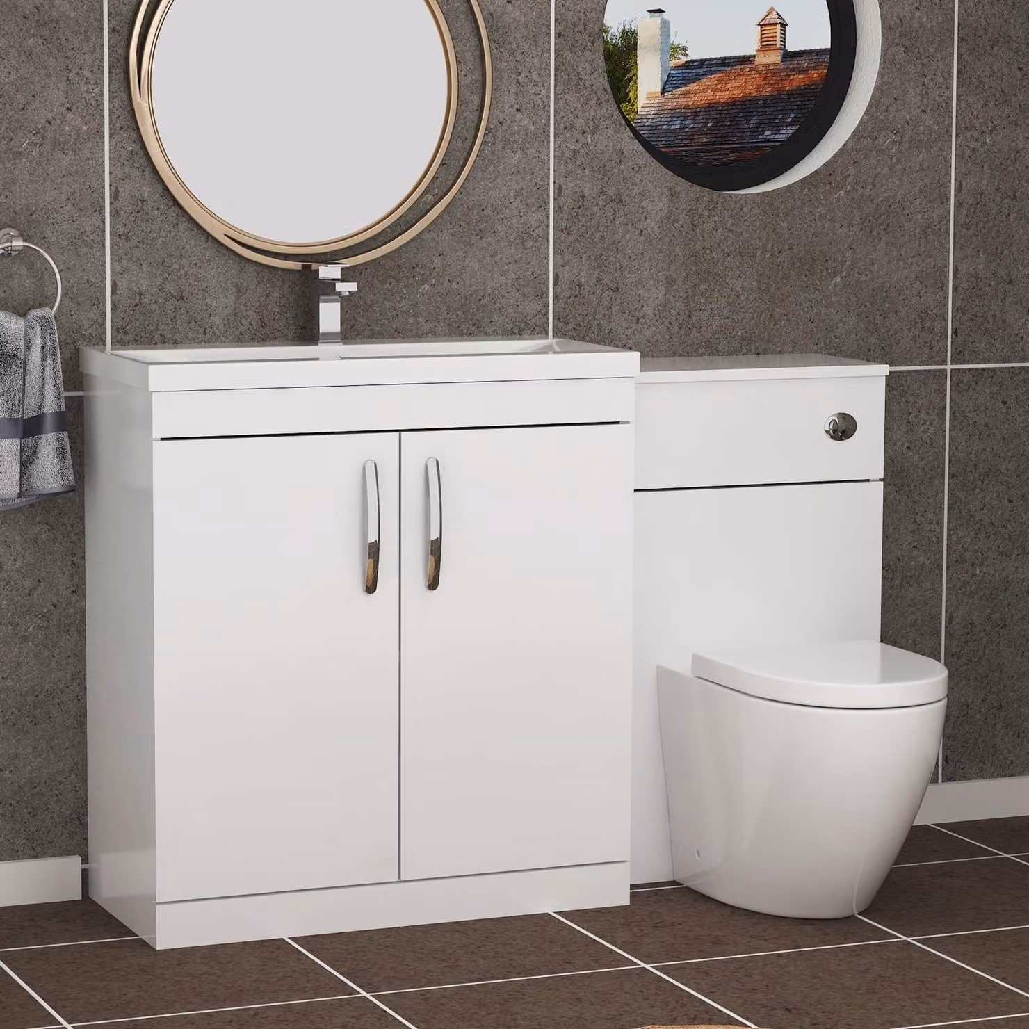 Royal Bathrooms Gloss White 2 Door Furniture Pack with Mid Edge Basin and Elva Back to Wall Toilet, Width: 130 cm