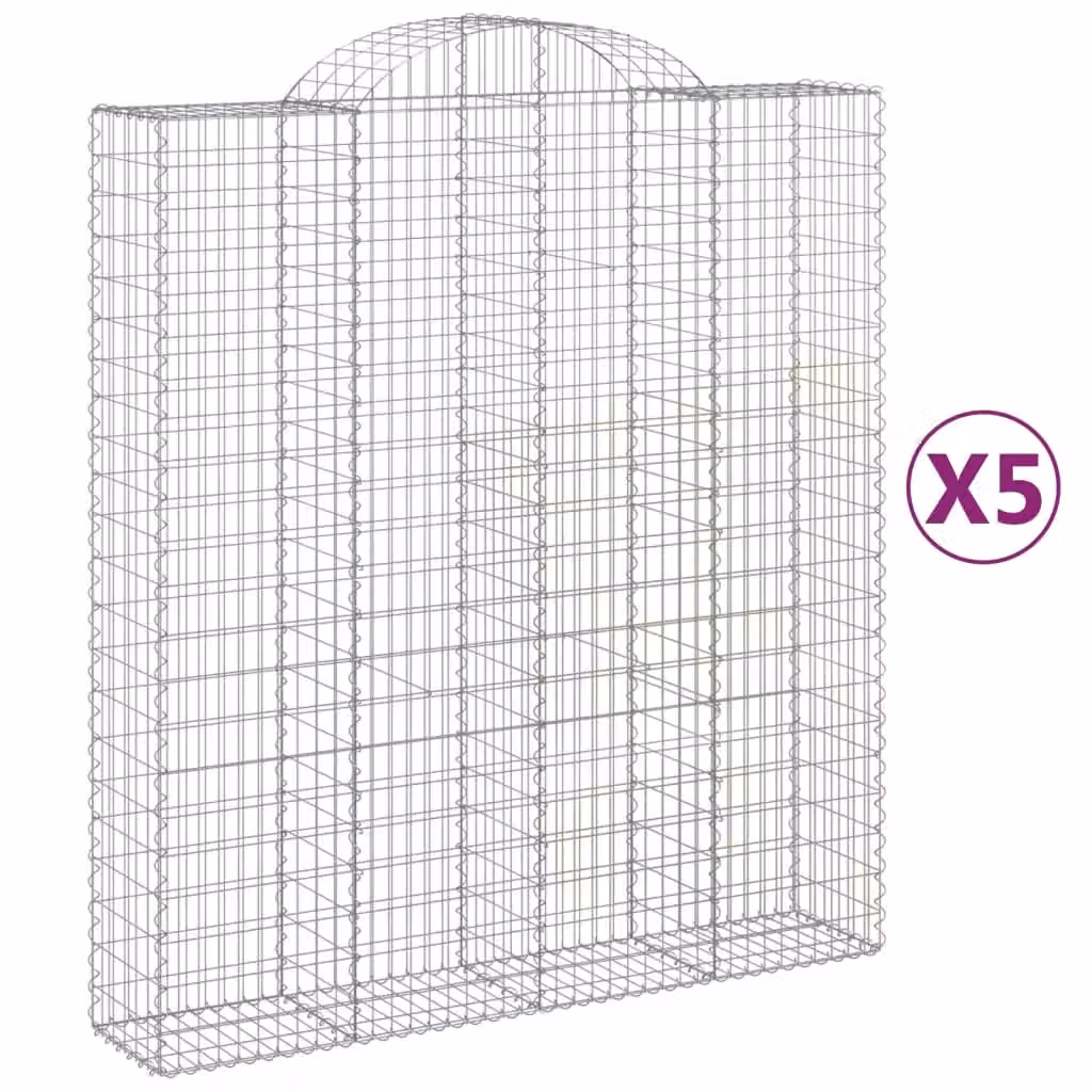 Berkfield Home Arched Gabion Baskets, 5 Piece Set, Silver Galvanised Steel, W: 200 cm, D: 50 cm, H: 220-240 cm – 2