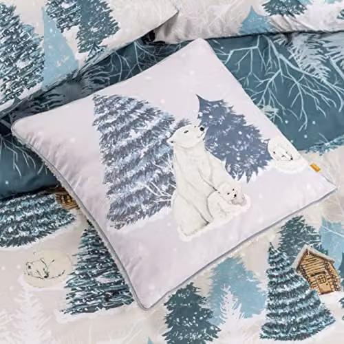 Furn Arcticus Polar Bear Christmas Fleece Reverse Cushion in Blue, W/D/H: 45 x 45 x 45 cm – 3