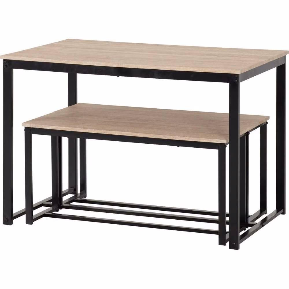 FORGEVIO 3-Piece Sonoma Oak Dining Set with Rectangular Table and 2 Benches in Brown – 2
