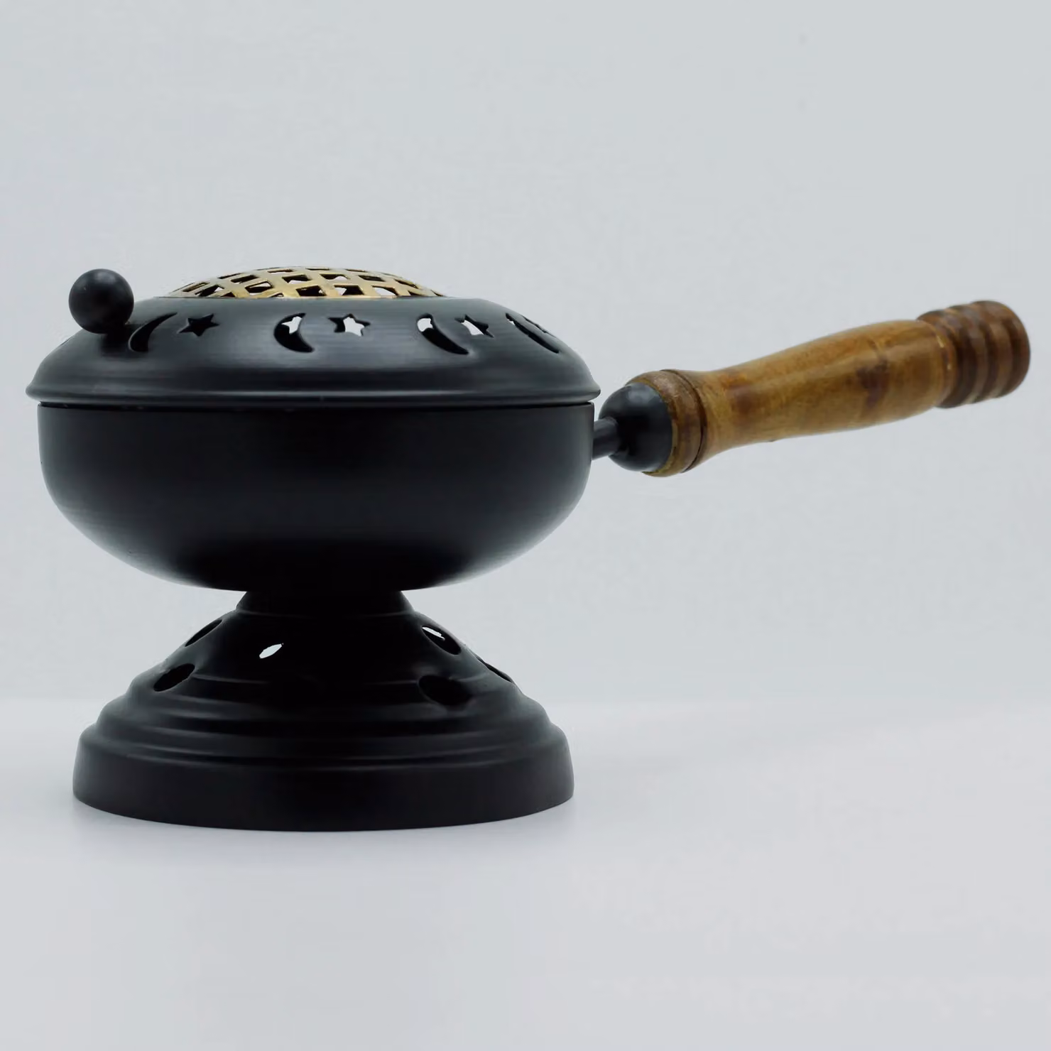 KDMD Large Metal Iron Censer Incense Burner on Stand in Grey with Gold Detail – 4