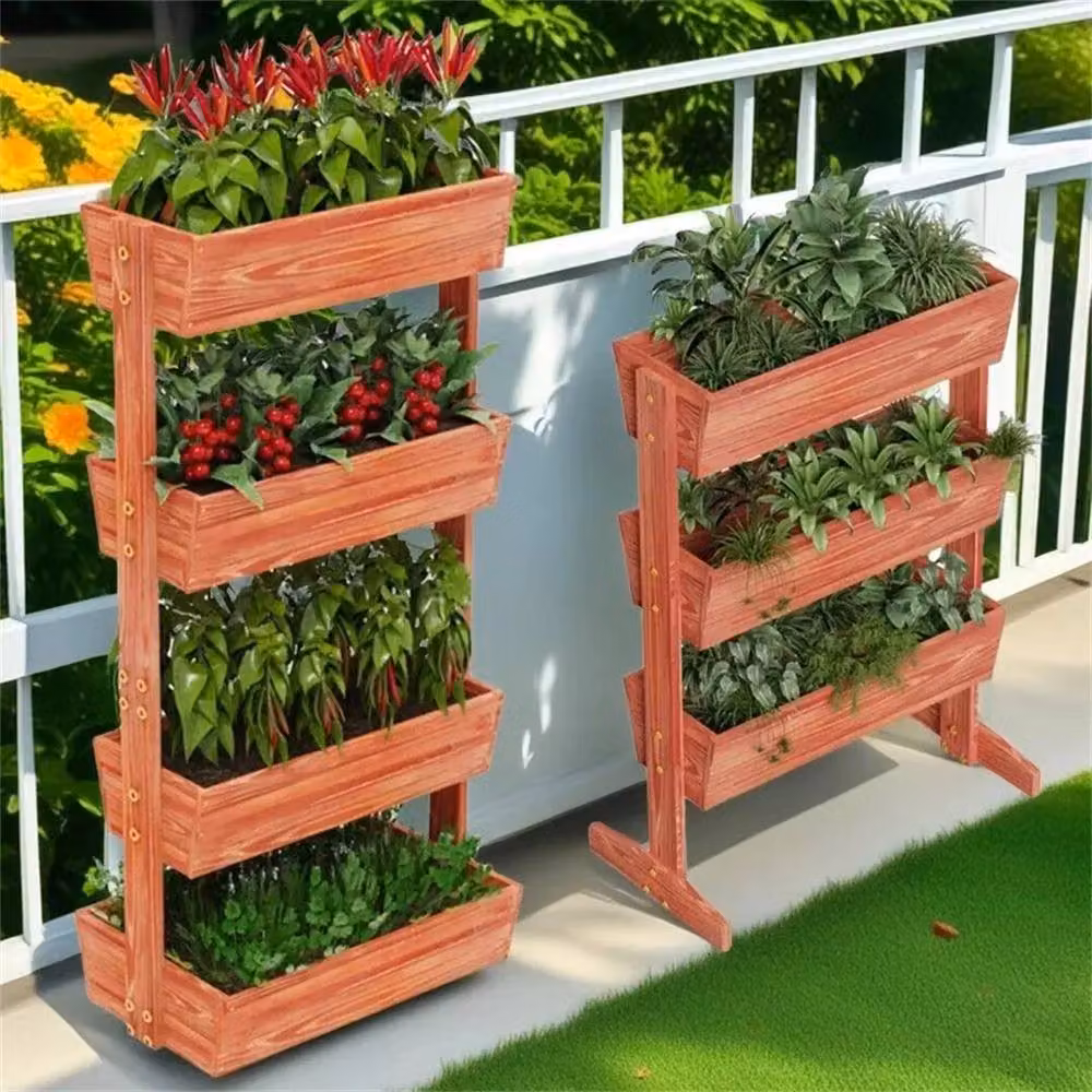 NESTLUNE 3-Tier Stackable Wooden Raised Garden Bed in Brown – 5