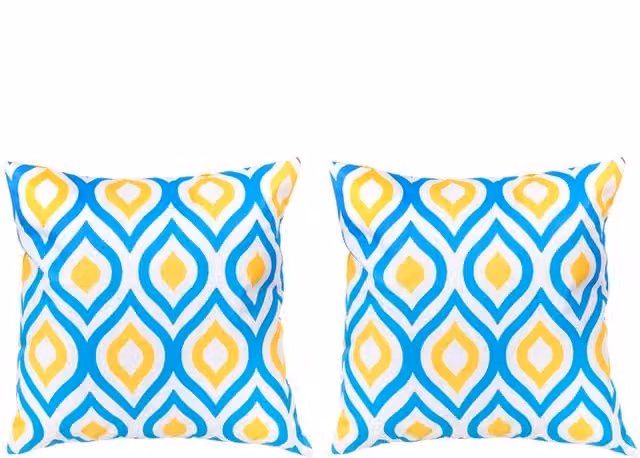 Gardenista Set of 2 Blue and Yellow Graphic Printed Square Outdoor Garden Scatter Cushions with Stain Repellent Polyester Fabric and Hollow Fibre Filling